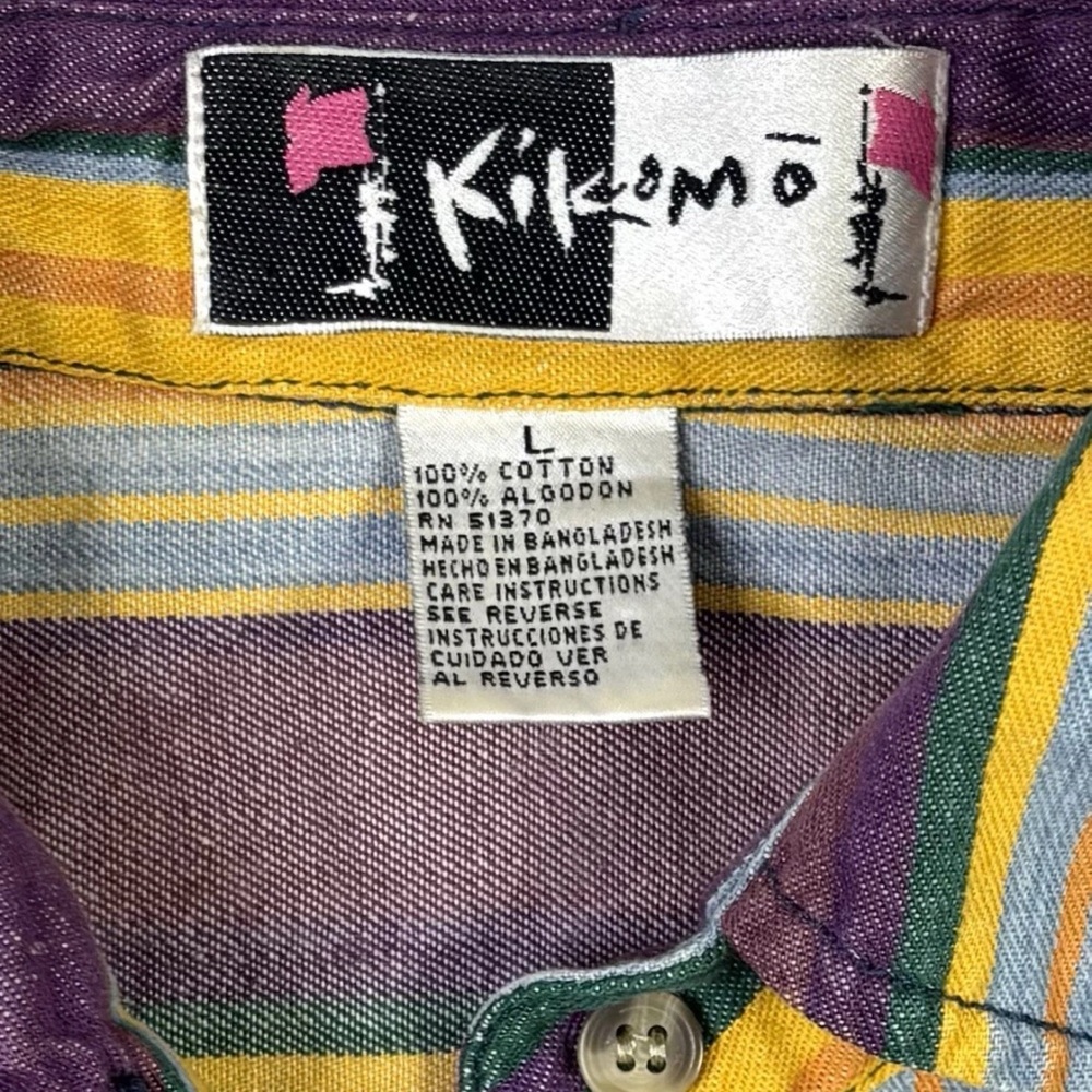 Vintage Kikomo Sleeveless Shirt Women’s Large Button Up Striped Purple Orange - Picture 4 of 8